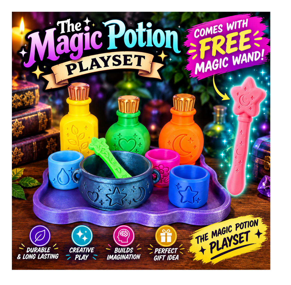Magical potion set with MAGIC WAND in Vibrant Galaxy colours
