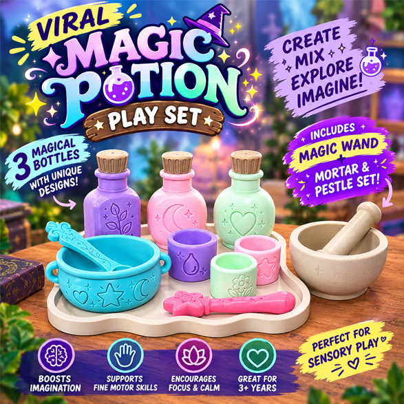 Full Magical potion set with MAGIC WAND AND MORTAR AND PESTLE!!!